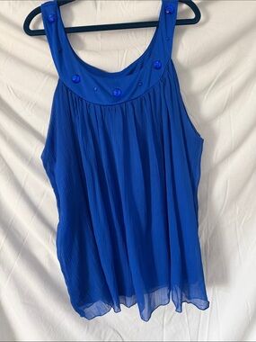 Signature by Levi Strauss Royal Blue Sleeveless Pleated Chiffon Top